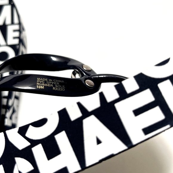 NWOB MICHAEL KORS Graphic Flip-Flop Wedge Sandals Slide On Thong Navy - Picture 8 of 9